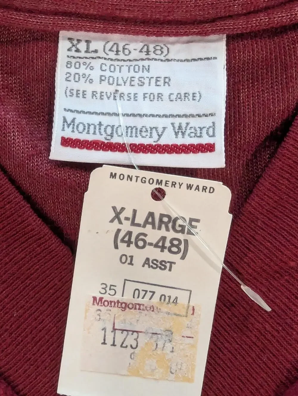 Vintage Montgomery Ward Sweater Mens XL Red V Neck Velvet Long Sleeve Pullover